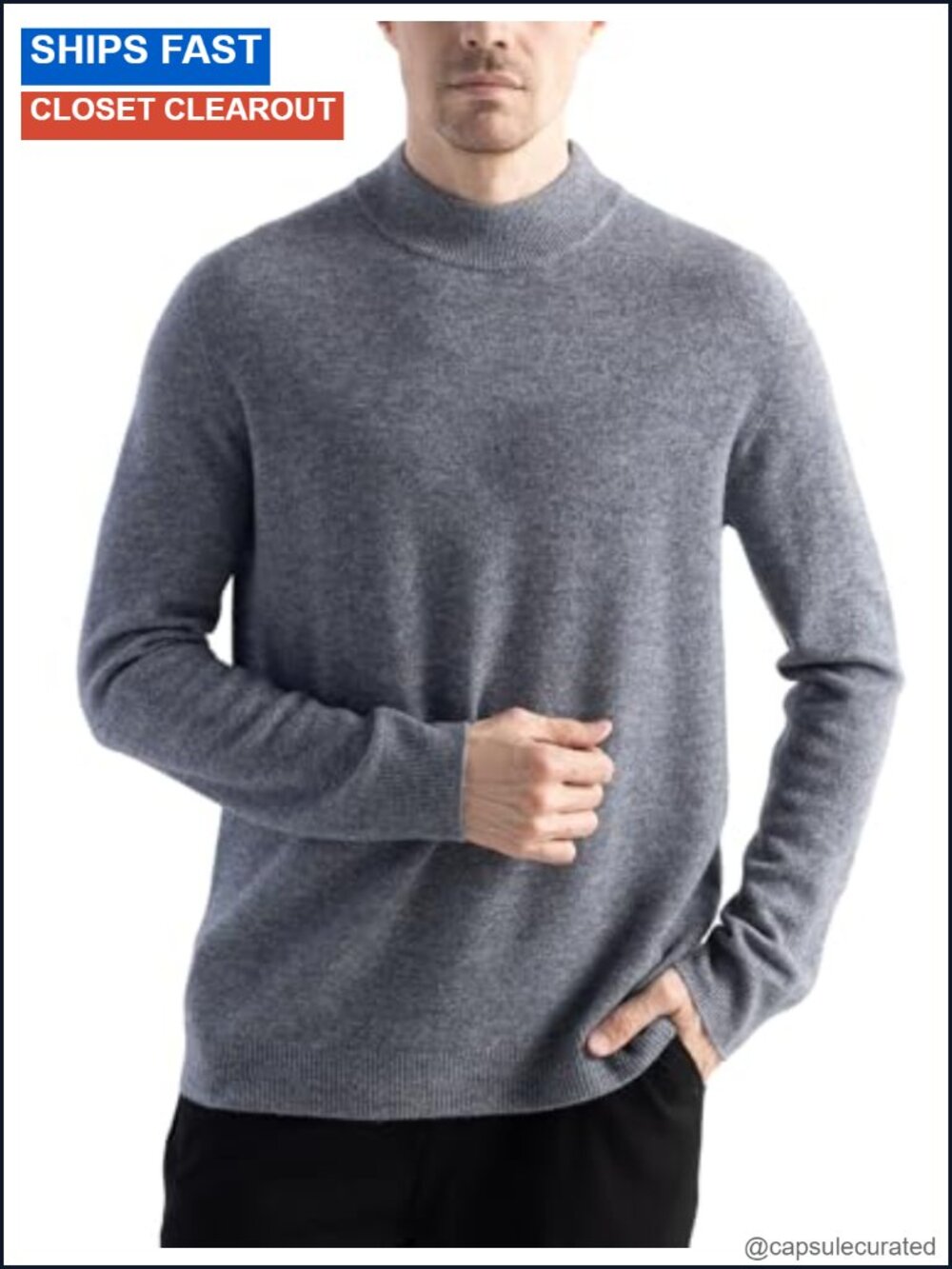 100% Merino Wool Mock Neck Long Sleeve Seamless Knit Pullover Men's Fall Winter